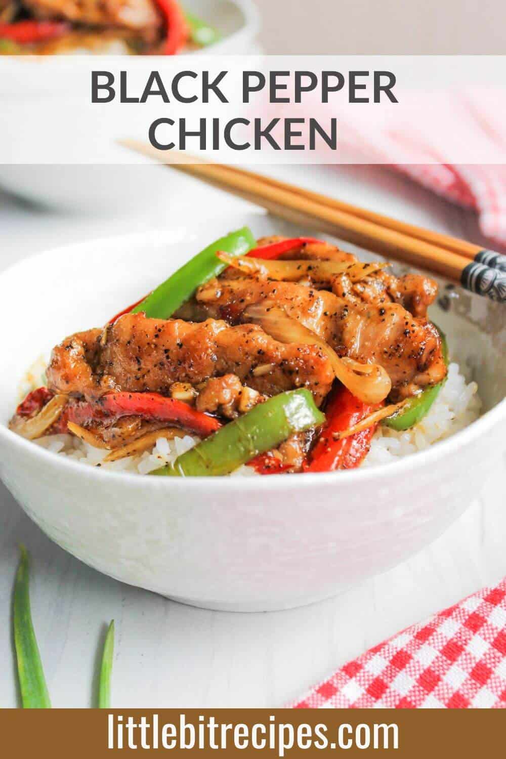 Black pepper chicken with text.