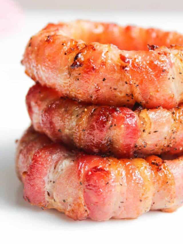 Bacon Wrapped Onion Rings Cooked in an Air Fryer or Oven Little Bit Recipes