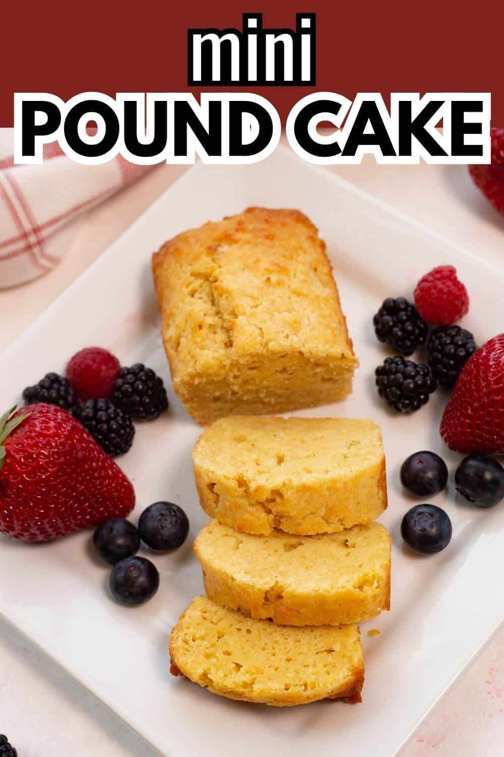 Mini pound cake with recipe title text.