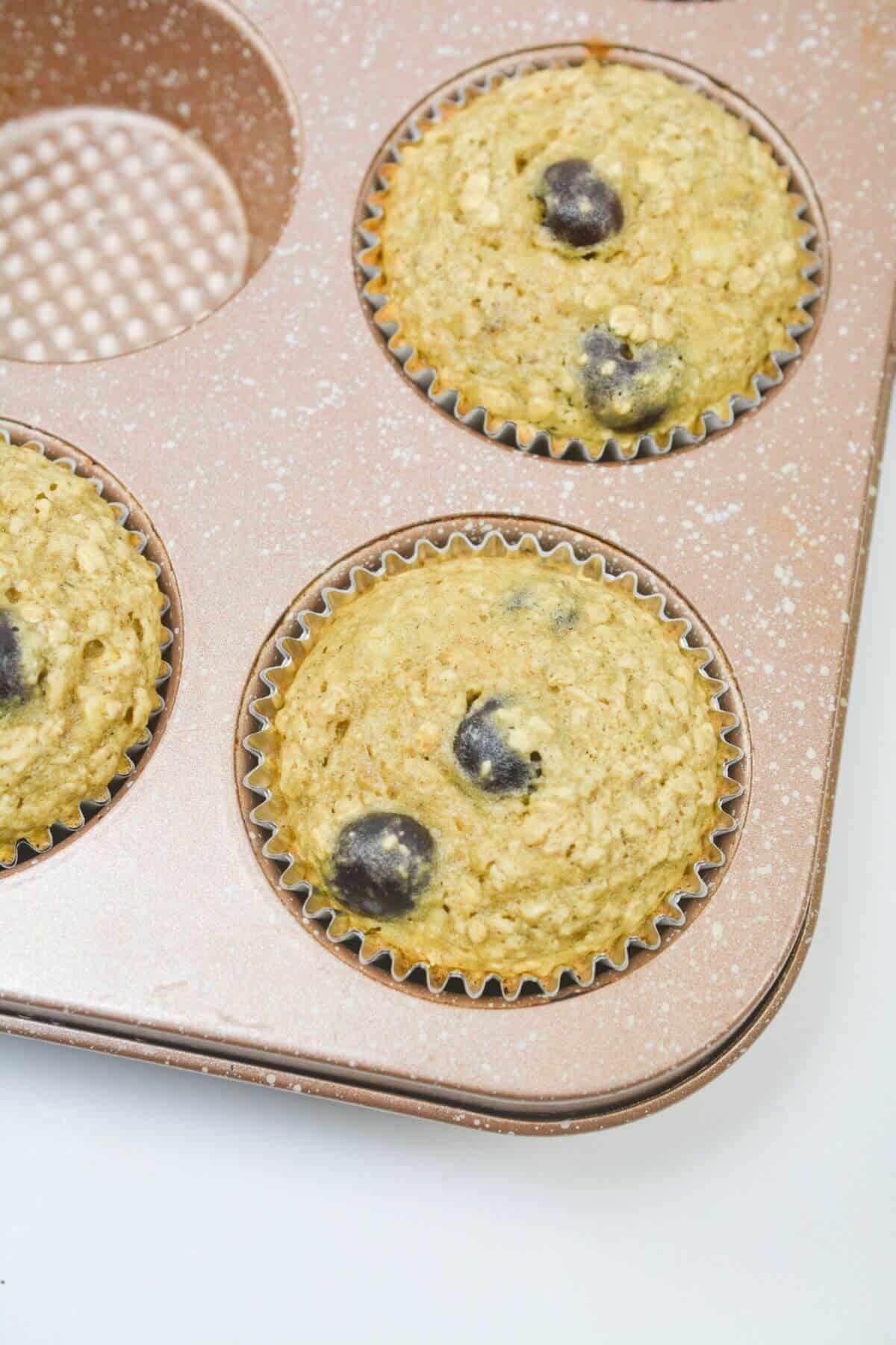 Baked muffins in baking pan.