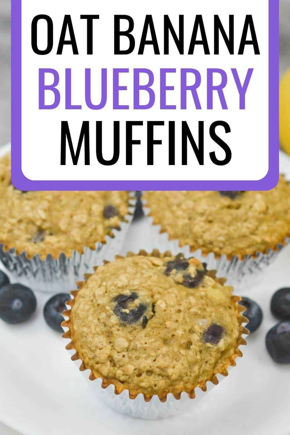 Oat banana blueberry muffins with text.