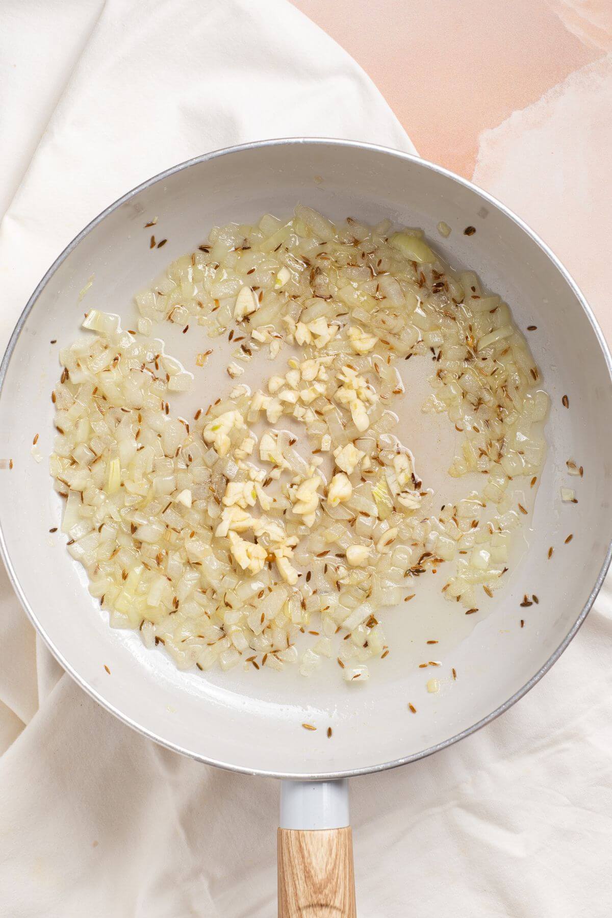 Garlic added to skillet.