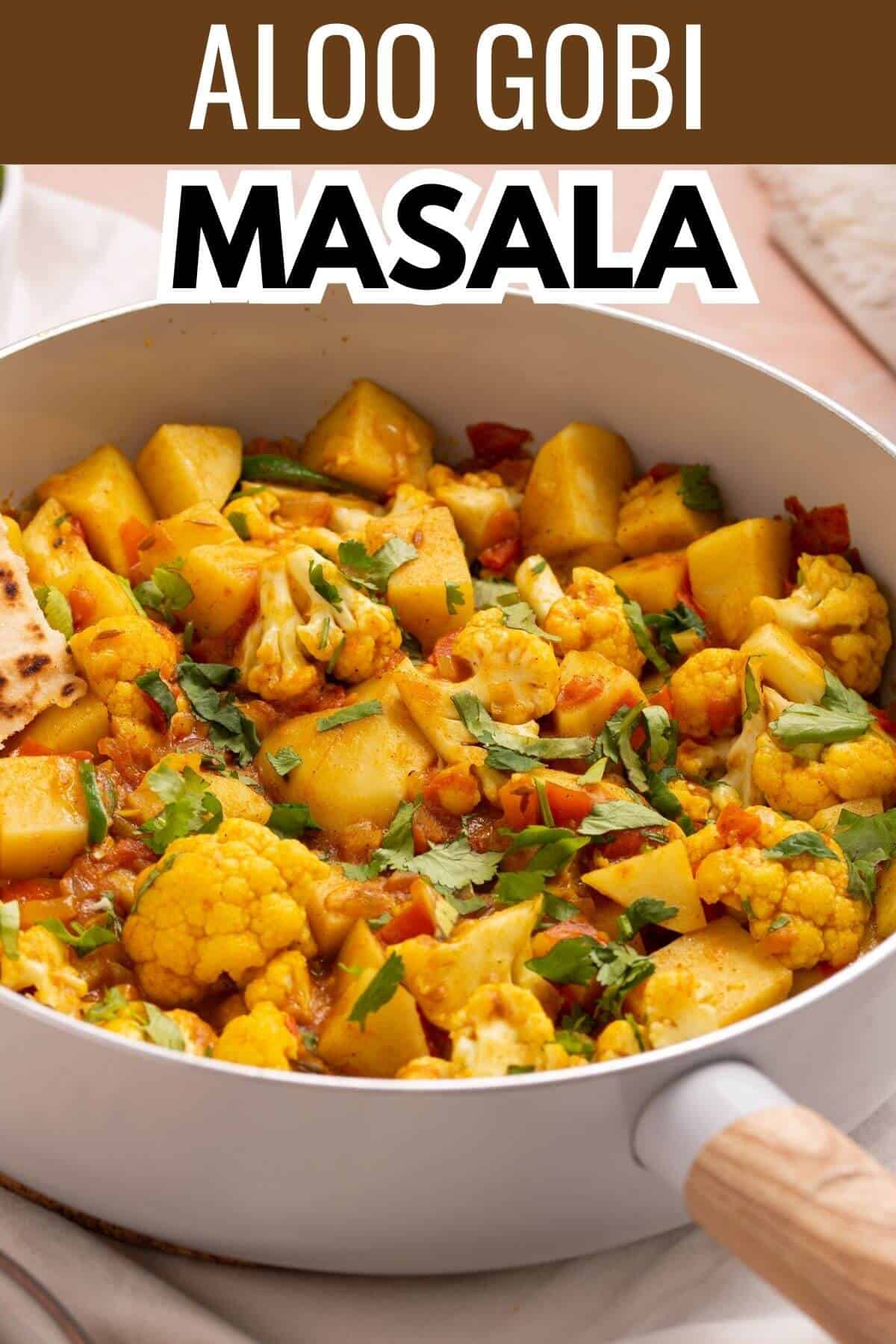Aloo gobi masala with recipe title text.