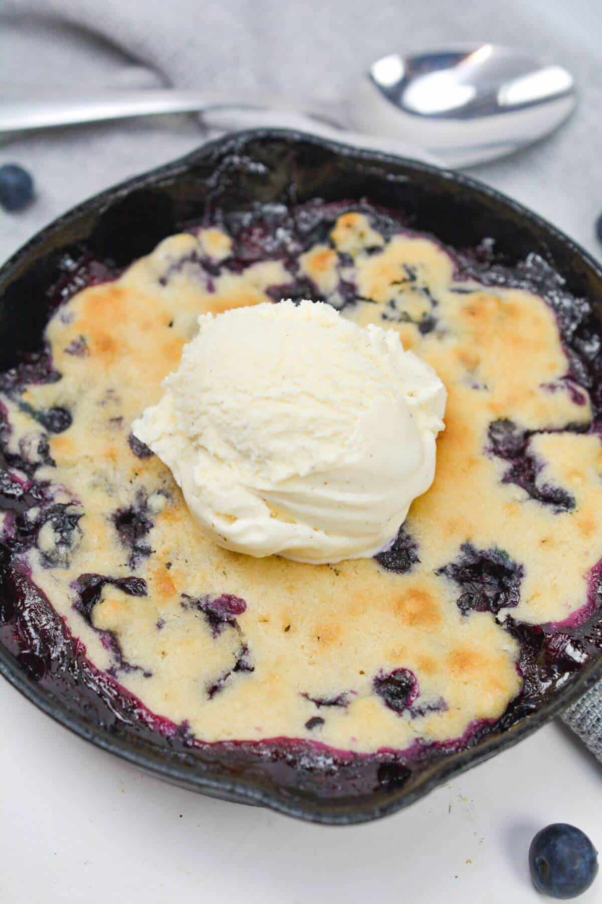 Cobbler for two with scoop of ice cream.