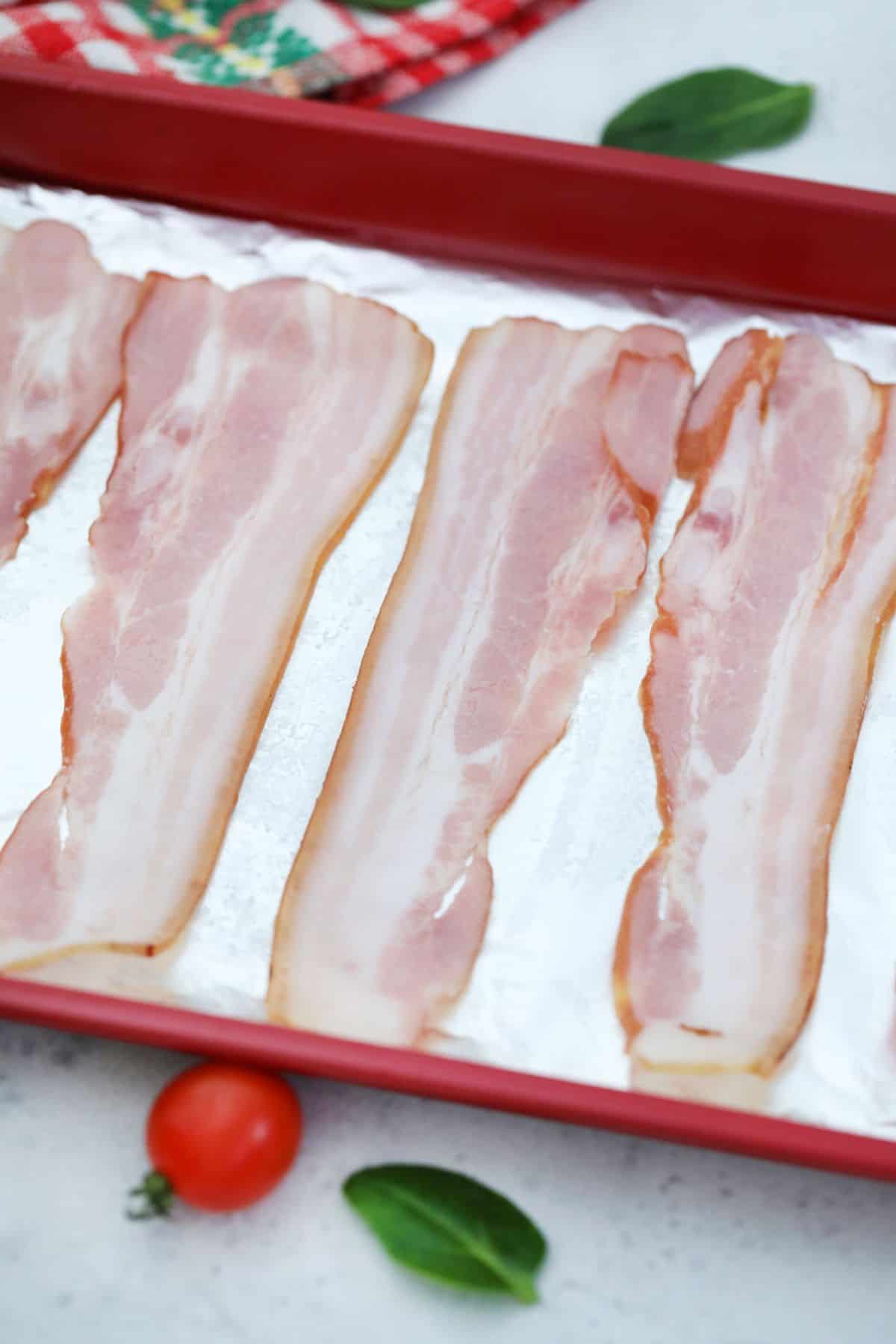 bacon in lined sheet pan.