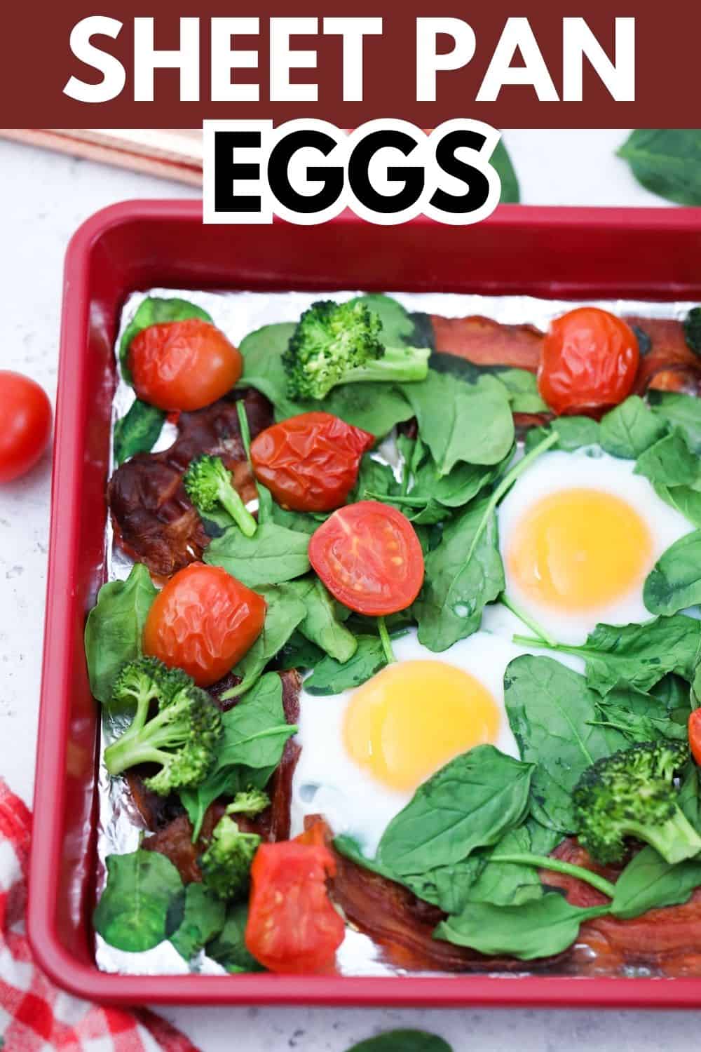 Sheet pan eggs with title text overlay.