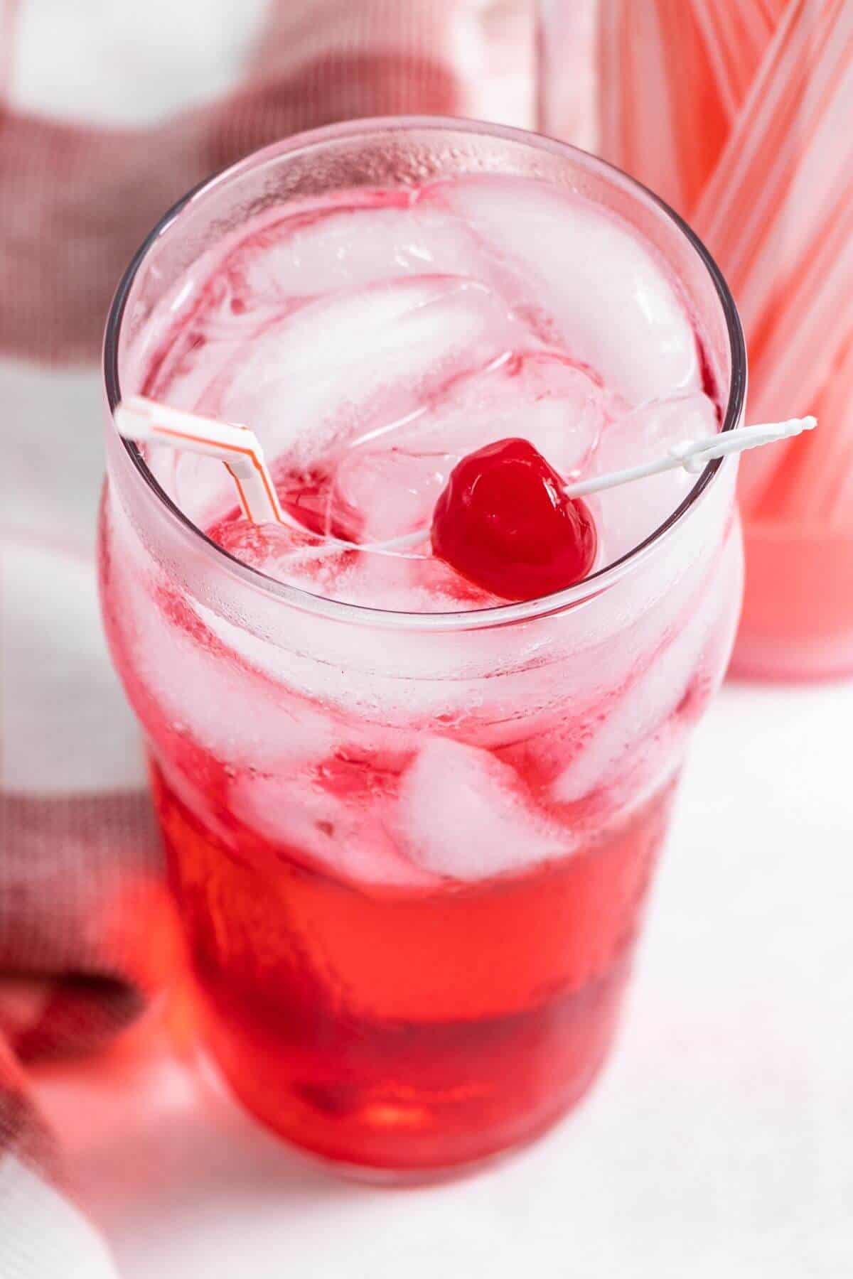 Angled top view of Shirley Temple drink.