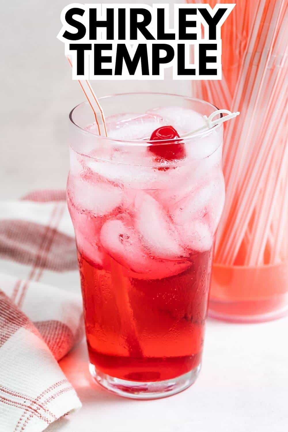 Shirley Temple drink with recipe title text overlay.