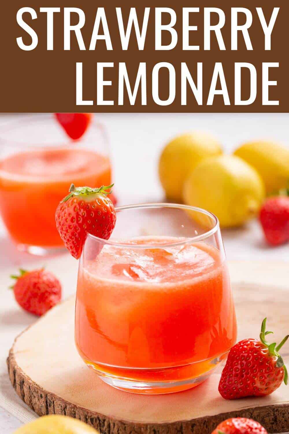 Strawberry lemonade with title text overlay.