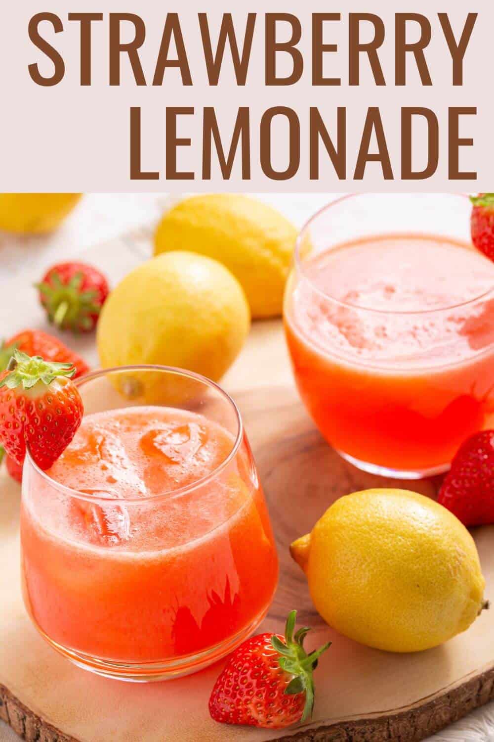 Strawberry lemonade with title text overlay.