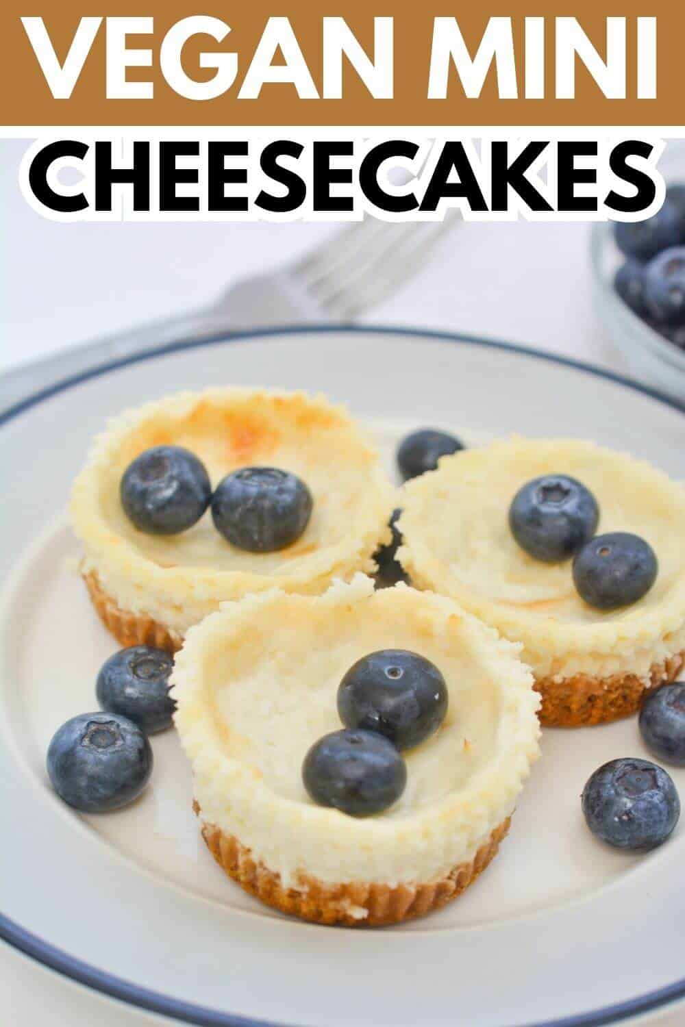 Vegan mini cheesecakes with title text overlay.