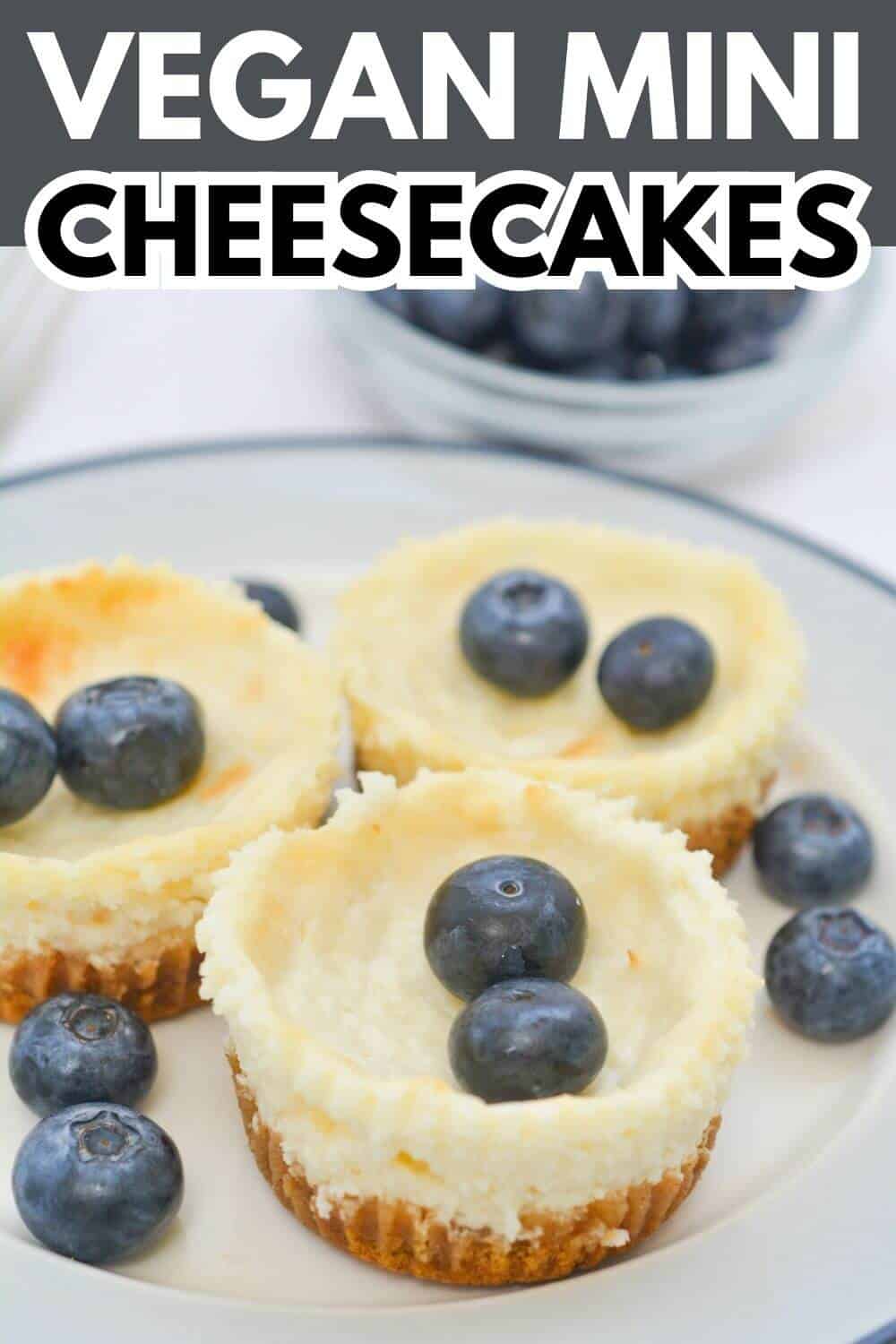 Vegan mini cheesecakes with title text overlay.