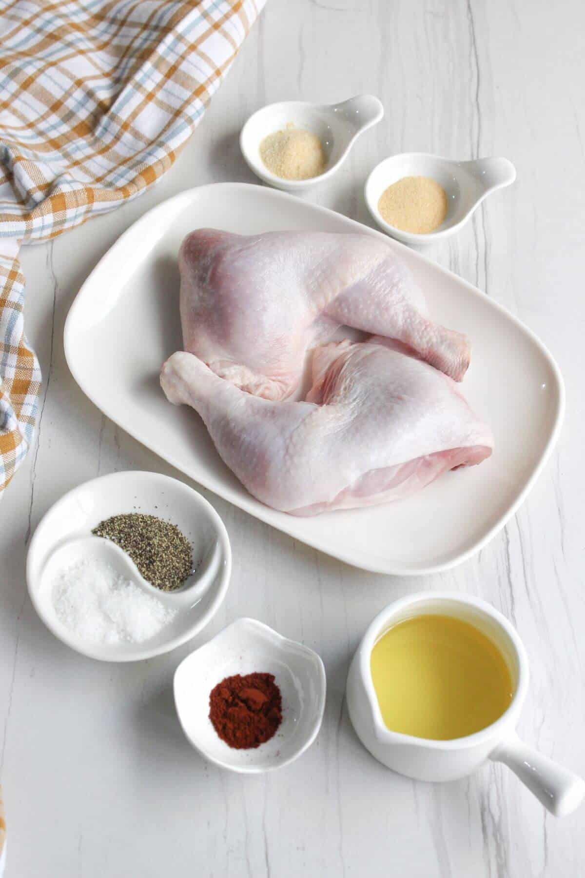 Ingredients for air fryer chicken legs recipe.