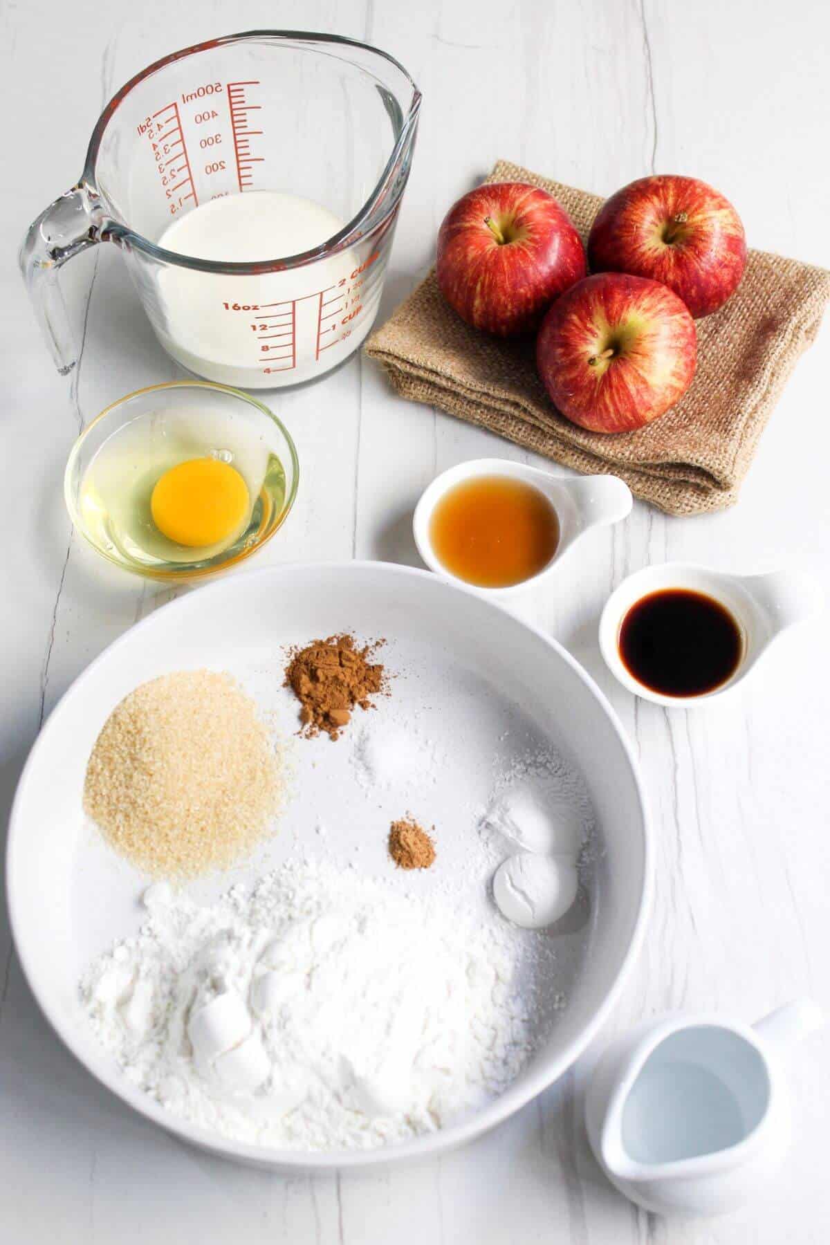 Ingredients for apple cinnamon pancakes.