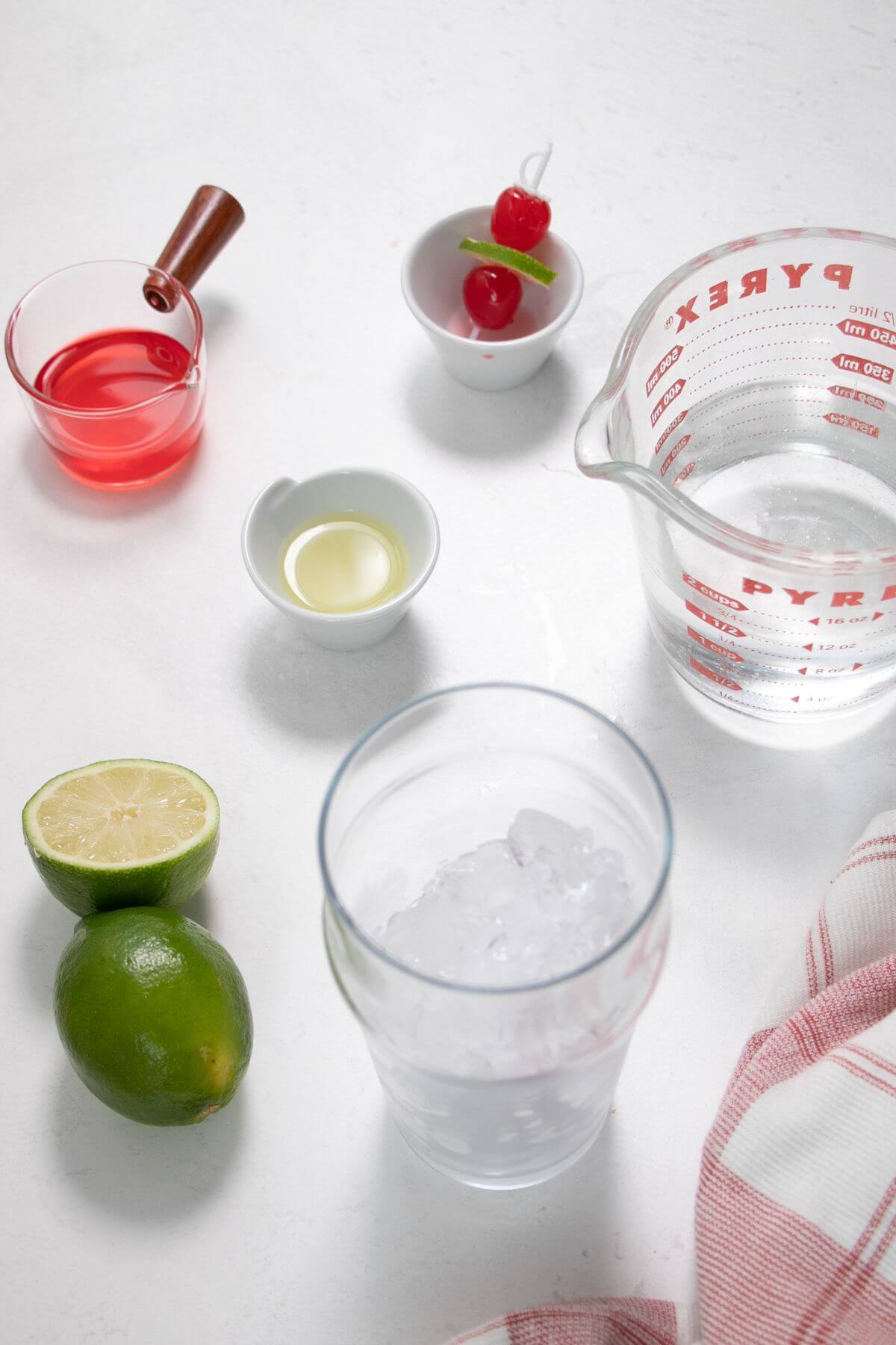Ingredients for cherry limeade recipe.