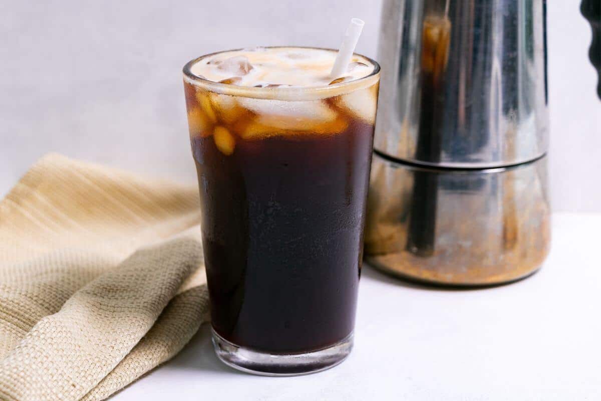 Black iced Americano with moka pot.