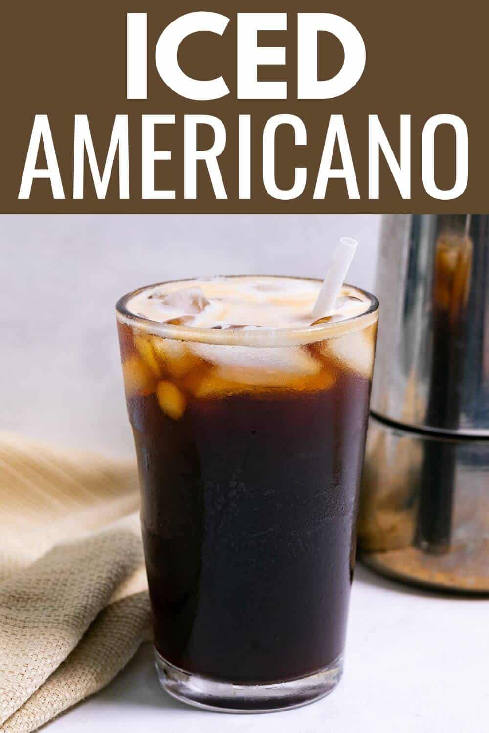 Iced Americano with recipe title text overlay.