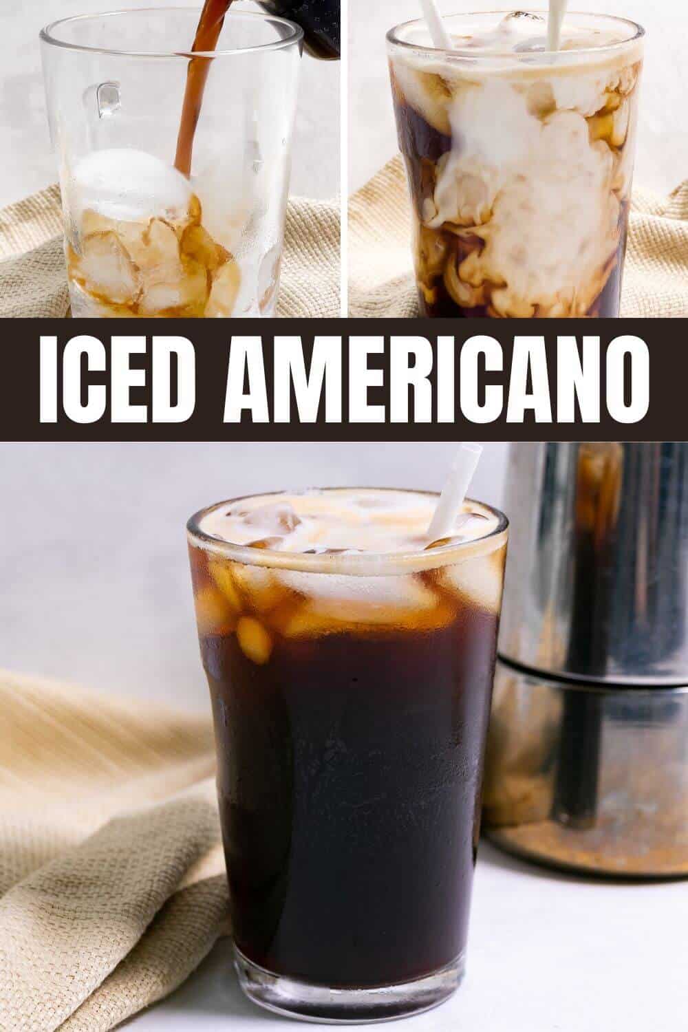 Iced Americano with process shot and recipe title text overlay.