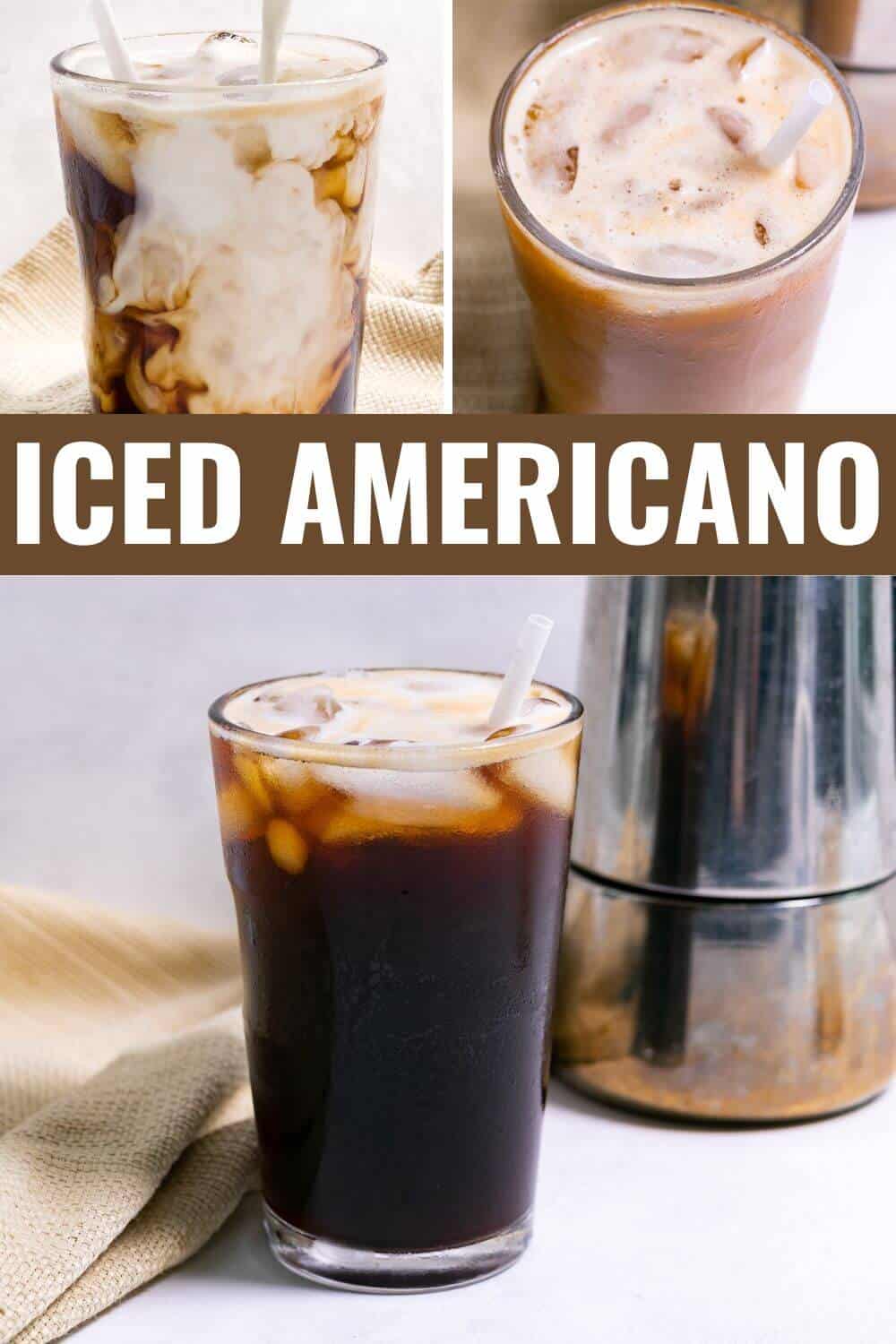 Iced Americano with process shot and recipe title text overlay.
