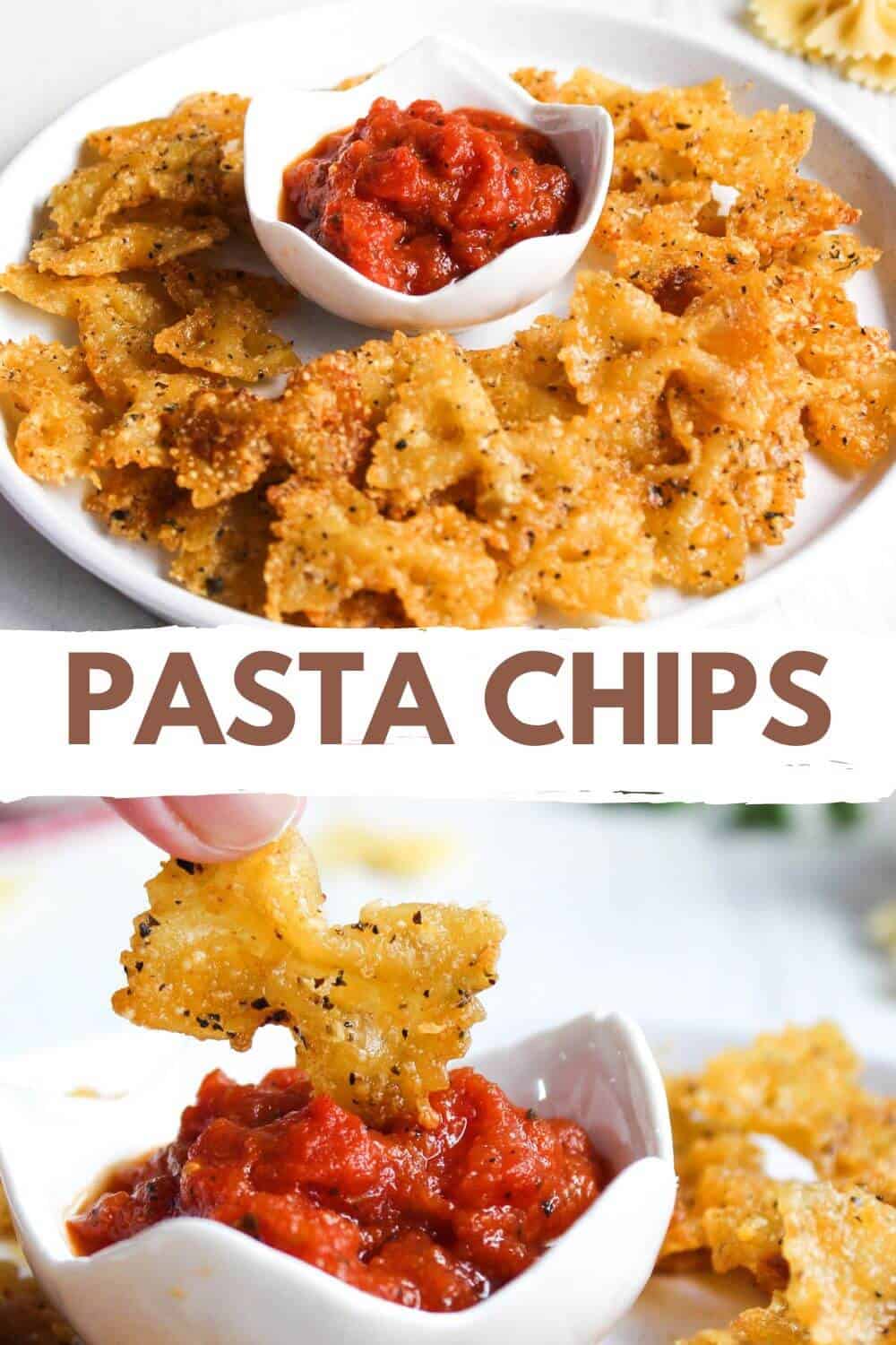 Air fryer pasta chips with title text overlay.