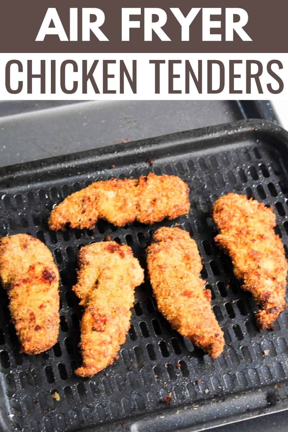 Air fryer chicken tenders on tray.