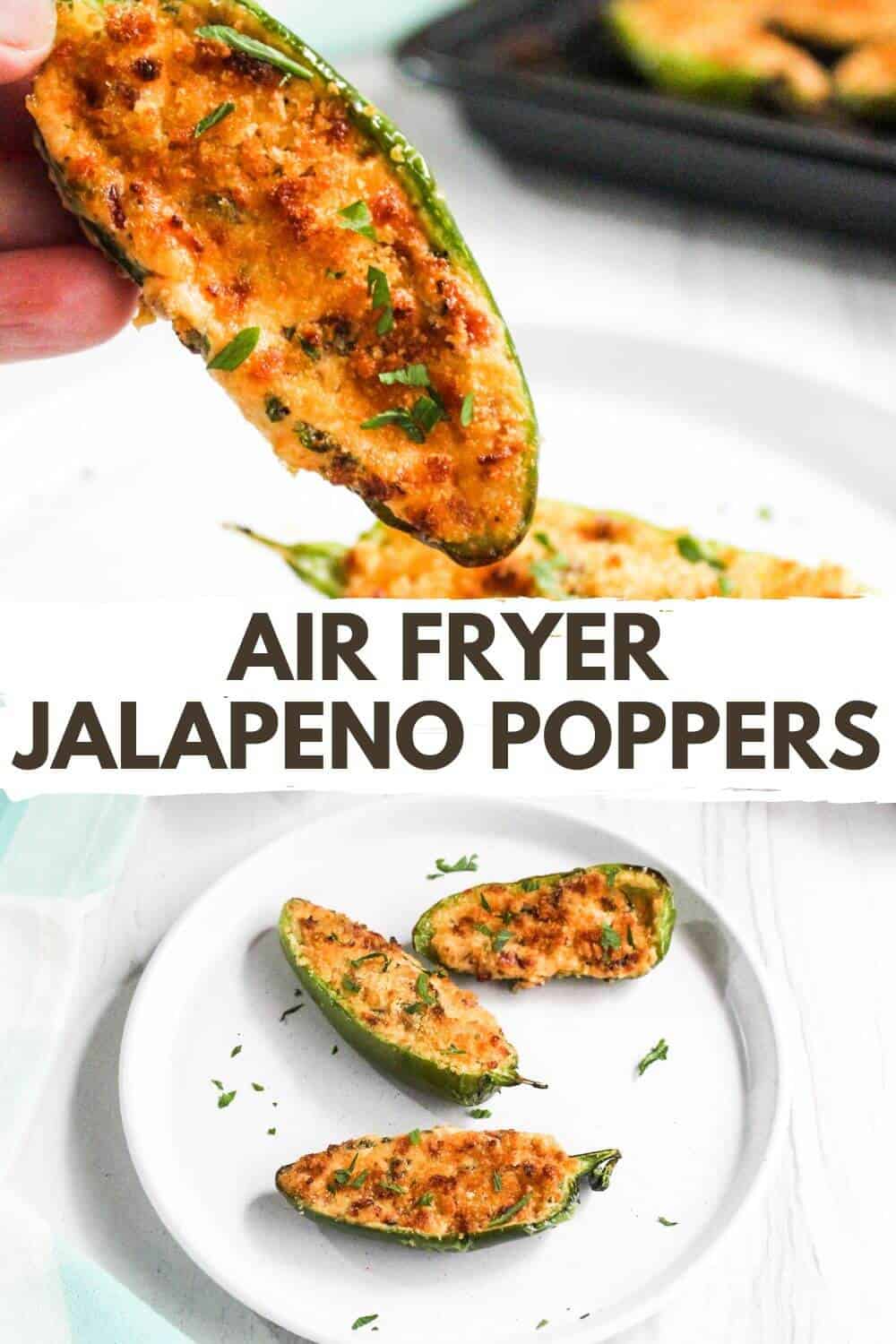 Air fryer jalapeño poppers with recipe title text.