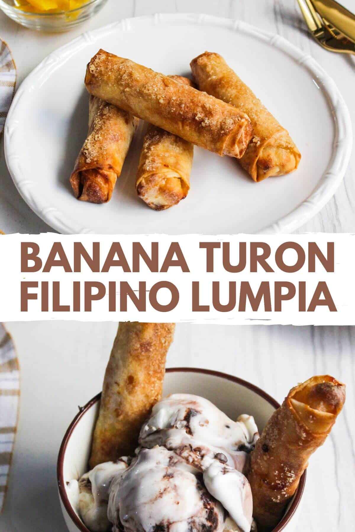 Banana turon Philippine egg roll with ice cream and ice cream.