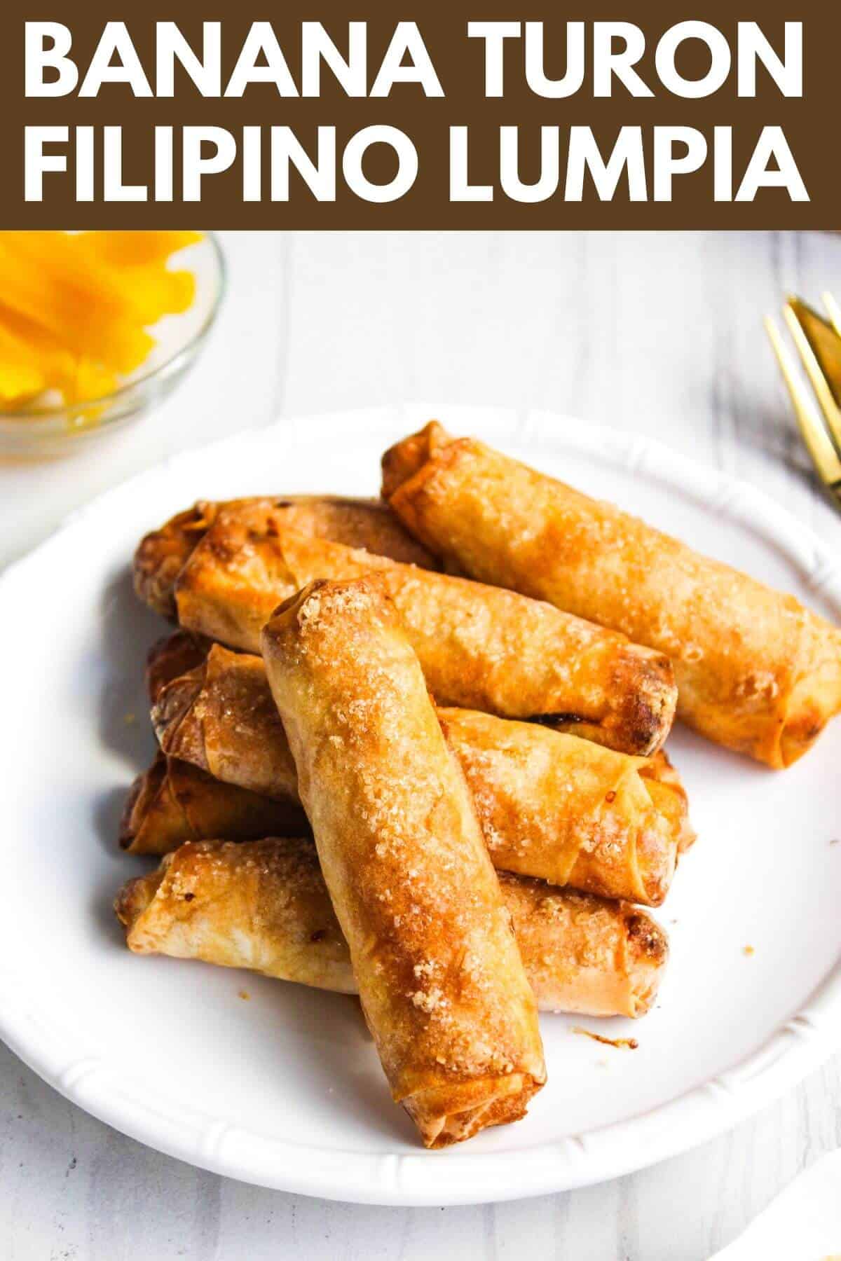 Banana turon philippine spring rolls on a plate.