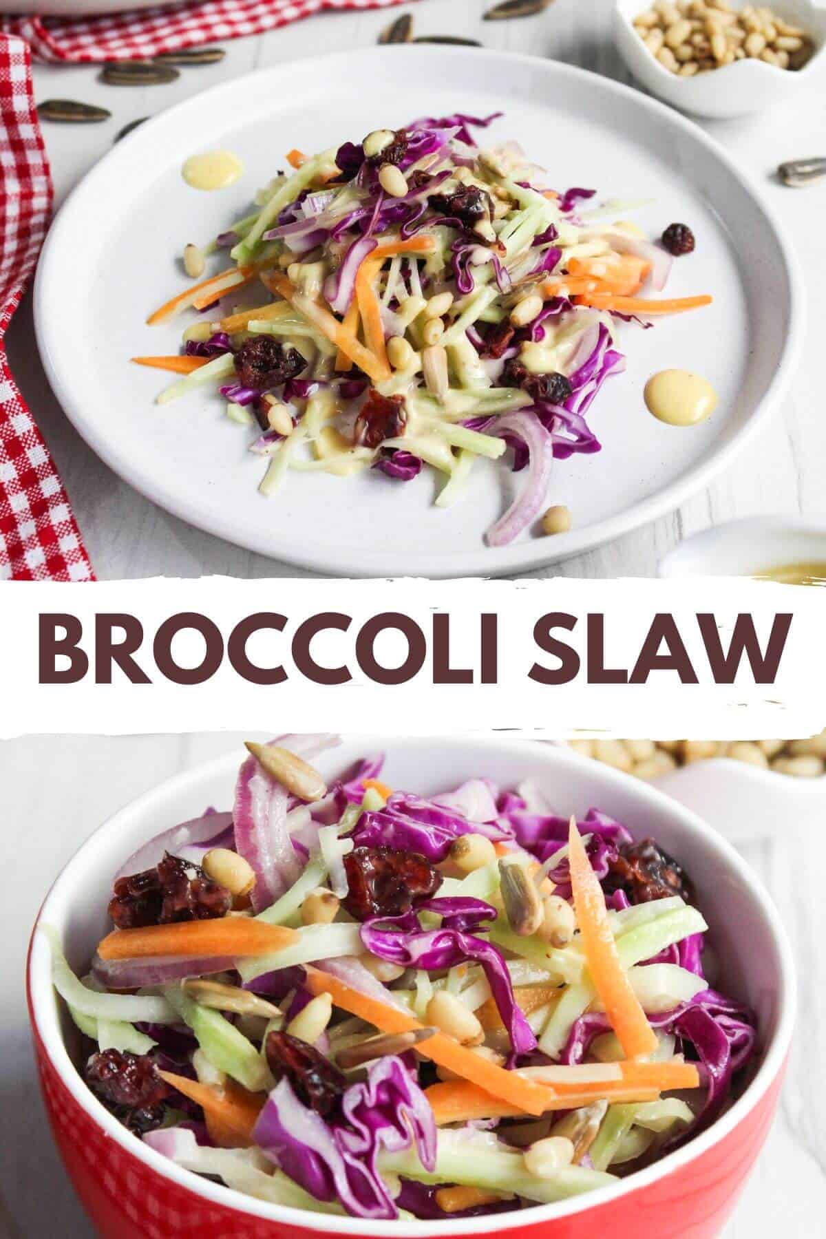 Two servings of broccoli slaw.
