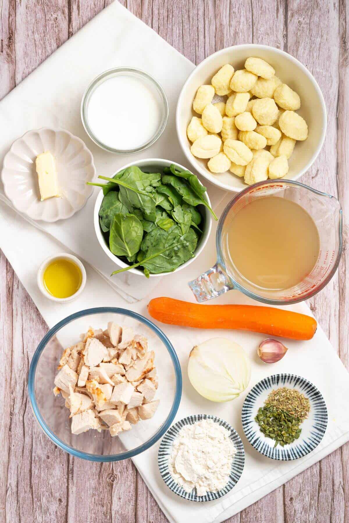 Ingredients for chicken gnocchi soup.