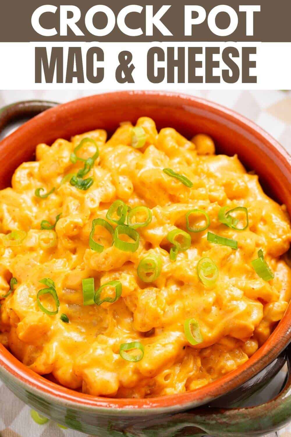 Crock pot mac and cheese in a bowl.