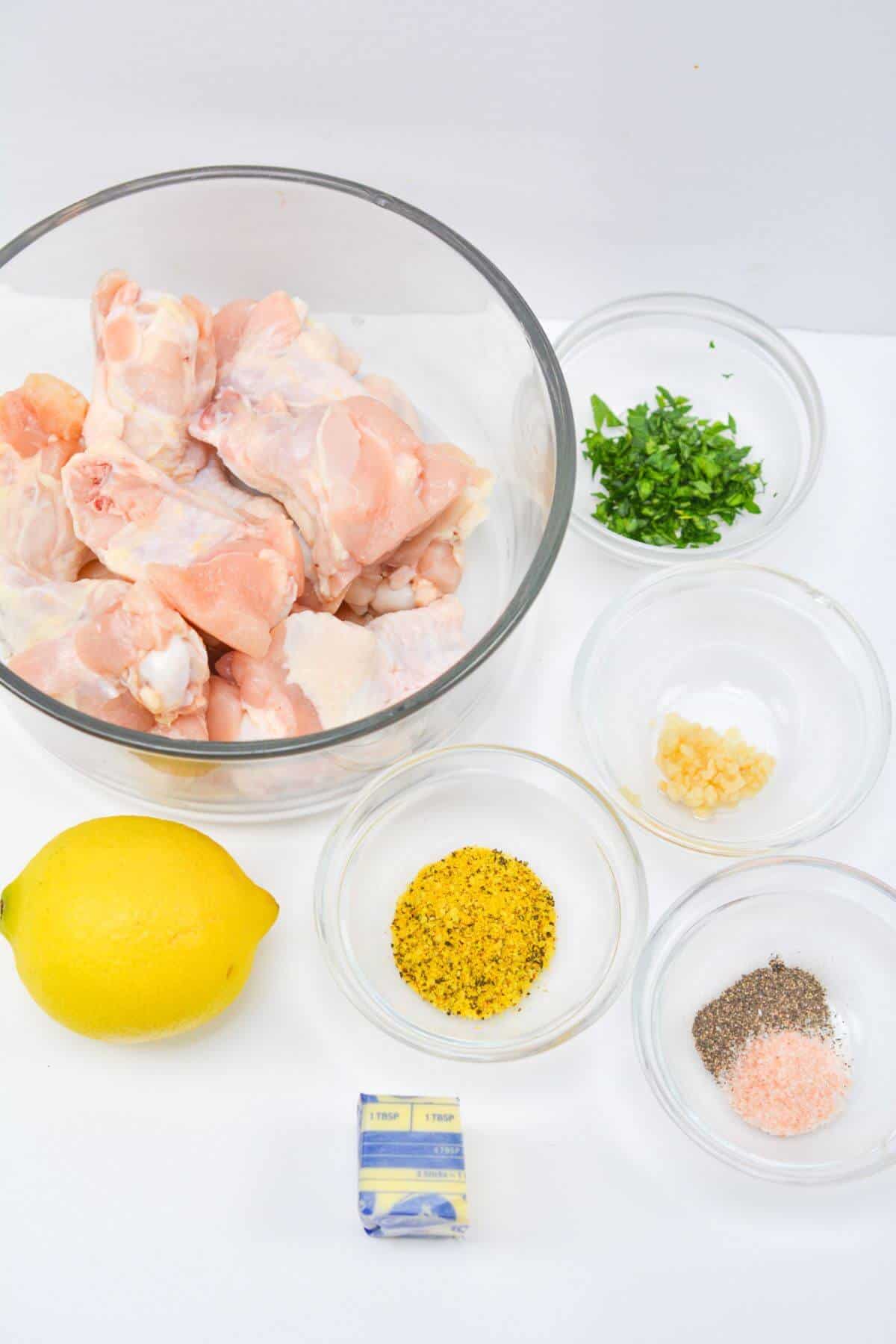 Ingredients for the lemon pepper chicken wings recipe.