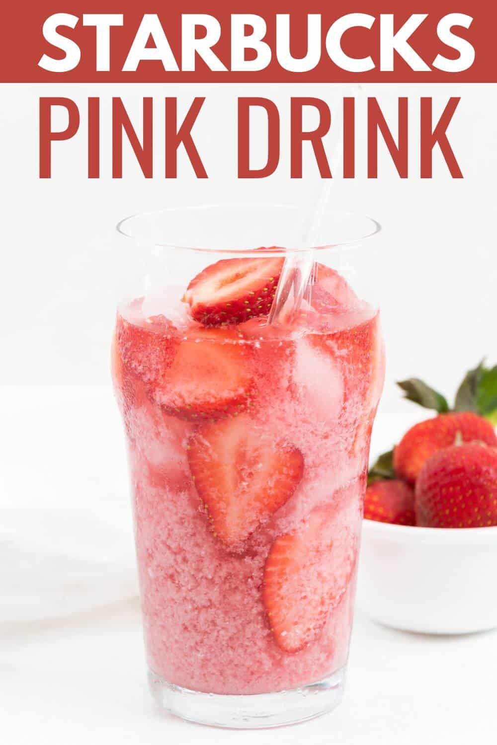 Pink drink with recipe title text overlay.