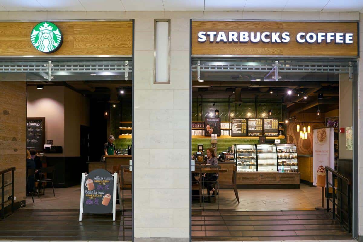 A Starbucks coffee shop in a shopping mall.