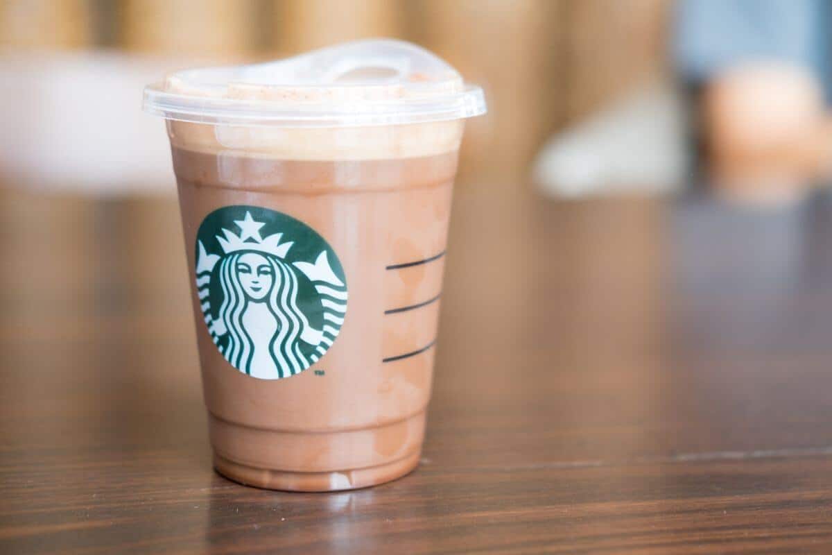 A secret menu Starbucks chocolate latte, beautifully presented on a table.