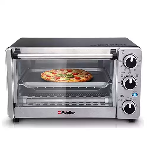 Toaster Oven 4 Slice, Multi-function Stainless Steel Finish with Timer by Mueller Austria