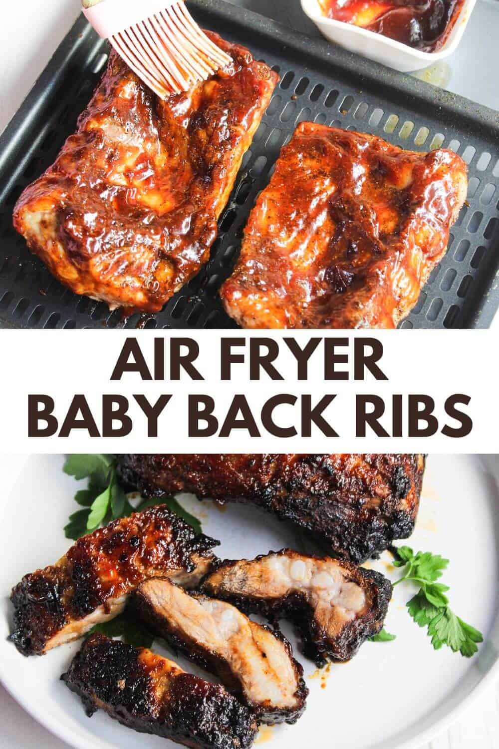 Air fryer baby back ribs on a plate.