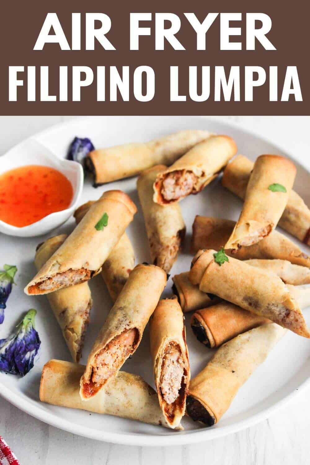 Air fryer filipino lumpia on a plate.