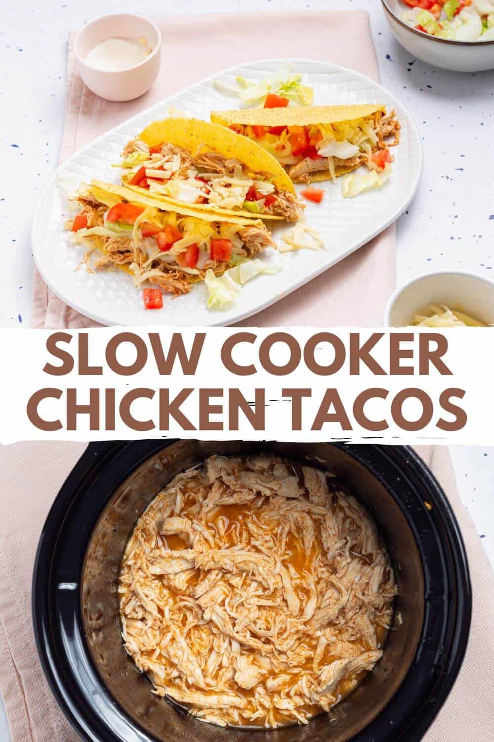 Slow cooker chicken tacos in the slow cooker.
