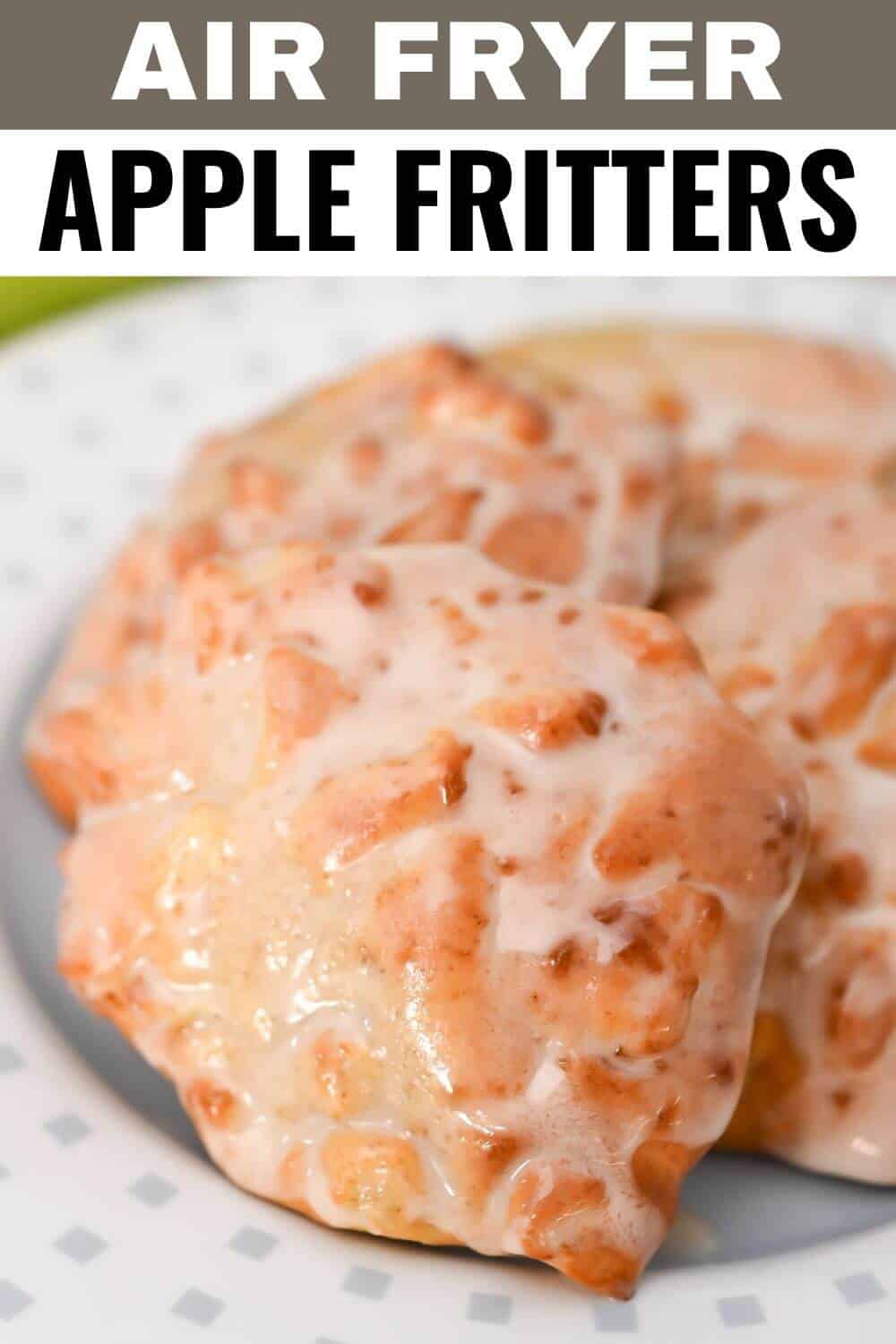 Air fryer apple fritters on a plate.