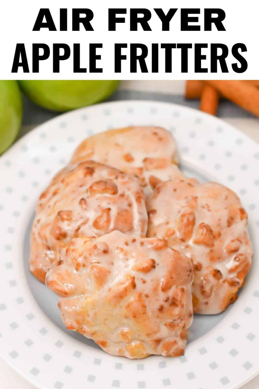 Air fryer apple fritters plated.