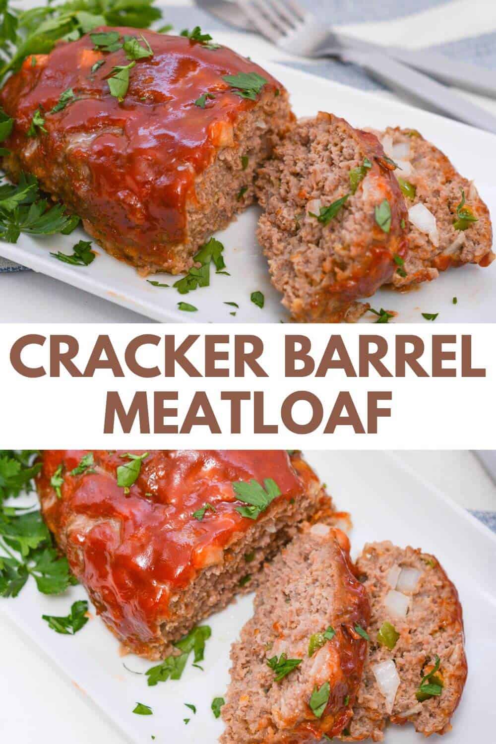 Cracker barrel meatloaf on platter.