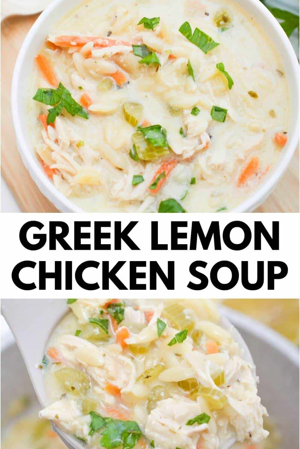 Greek lemon chicken soup in a bowl.