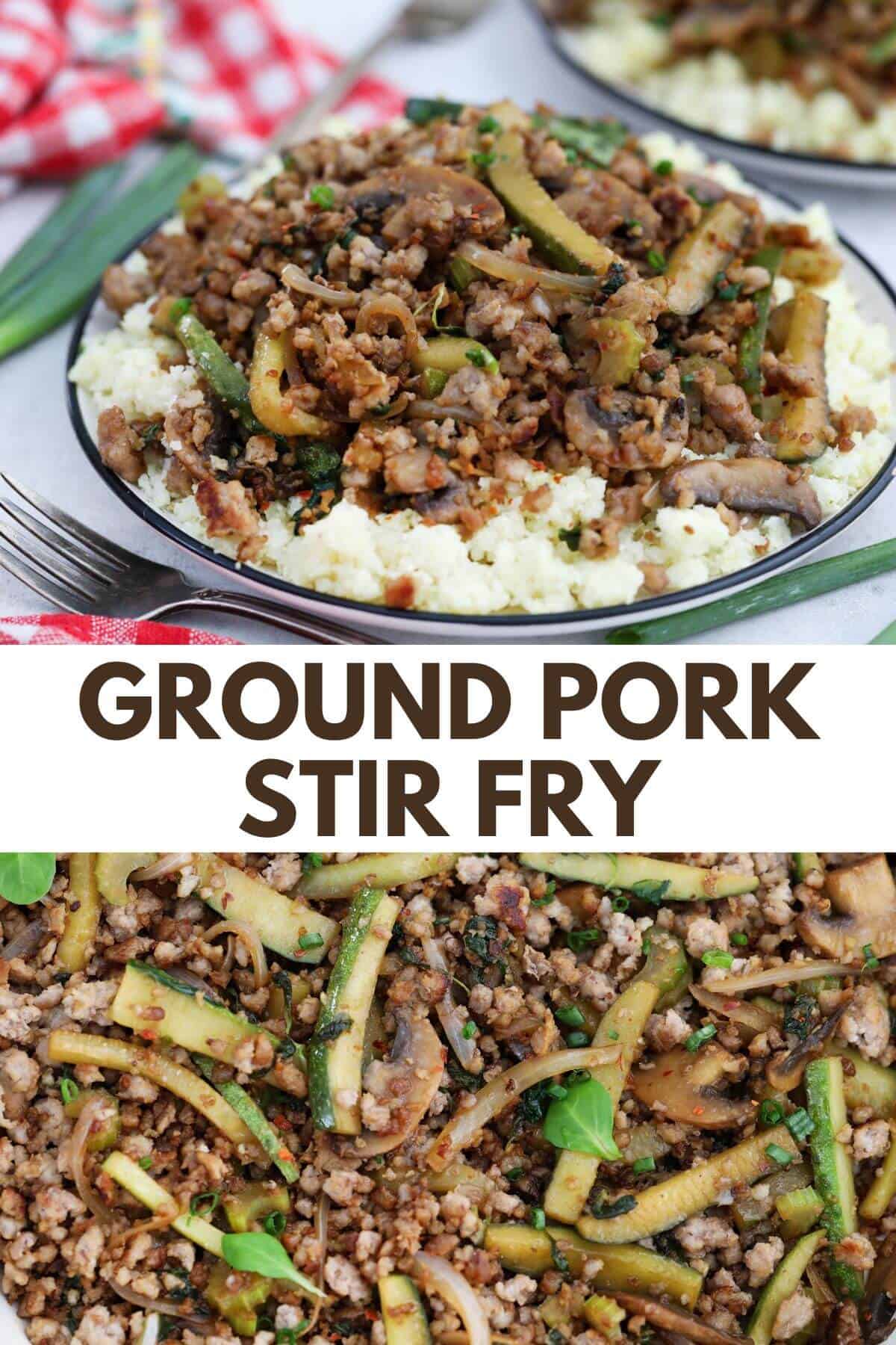 Ground pork stir fry on a plate.