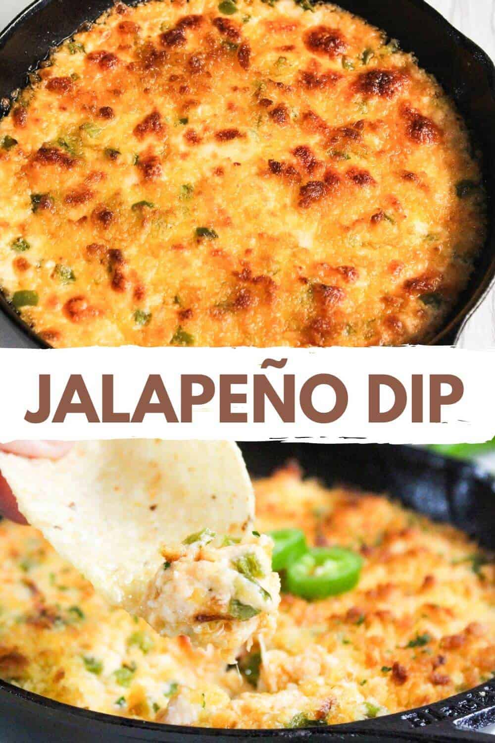 Jalapeno dip in a skillet with a tortilla.