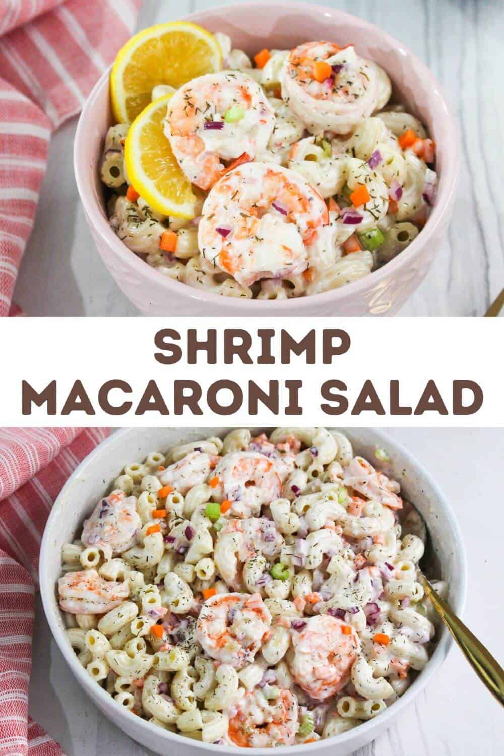 Shrimp macaroni salad in a bowl.