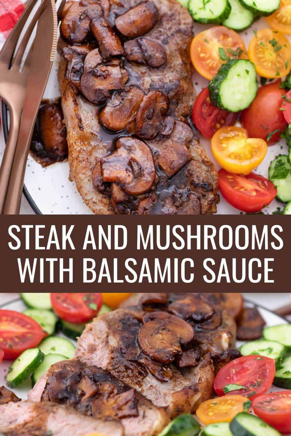 Steak and mushrooms with balsamic sauce.