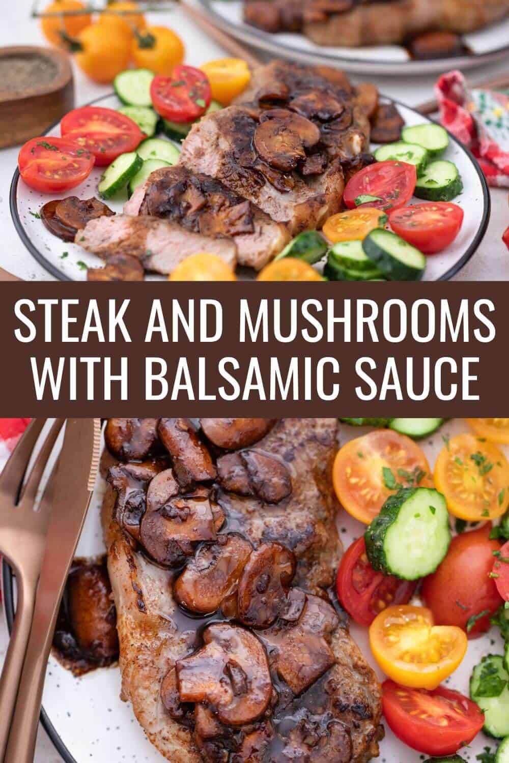 Steak and mushrooms with balsamic sauce.