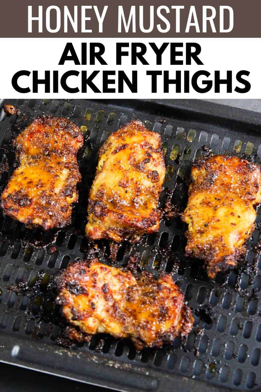 Air fryer boneless chicken thighs with honey mustard sauce.