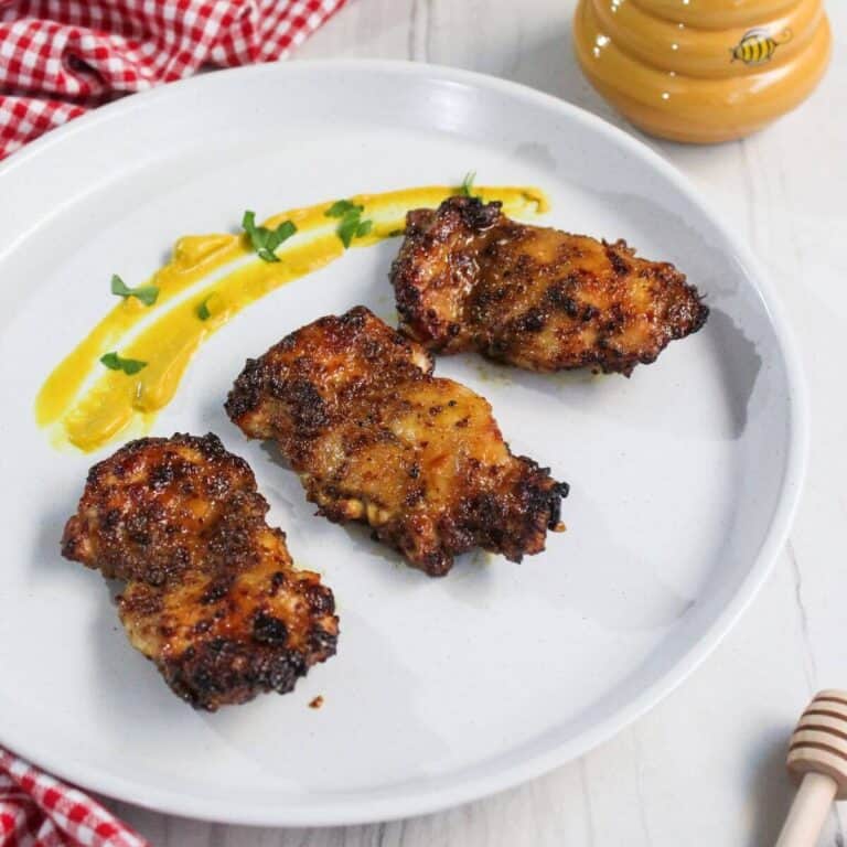 Air Fryer Boneless Chicken Thighs with Honey Mustard | Little Bit Recipes
